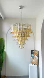 Vintage Transparent Amber Murano Glass Petals Chandelier