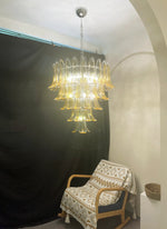 Vintage Transparent Amber Murano Glass Petals Chandelier