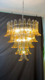 Vintage Transparent Amber Murano Glass Petals Chandelier