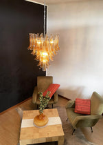 Vintage Transparent Amber Murano Glass Petals Chandelier