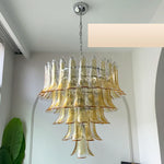 Vintage Transparent Amber Murano Glass Petals Chandelier