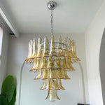 Vintage Transparent Amber Murano Glass Petals Chandelier