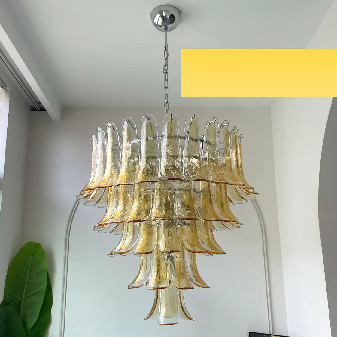 Vintage Transparent Amber Murano Glass Petals Chandelier