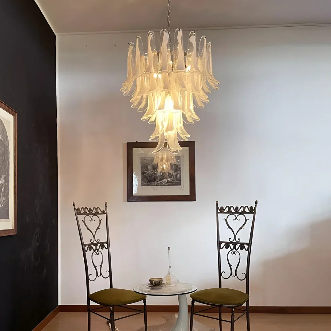 Vintage Transparent Murano Glass Petals Chandelier