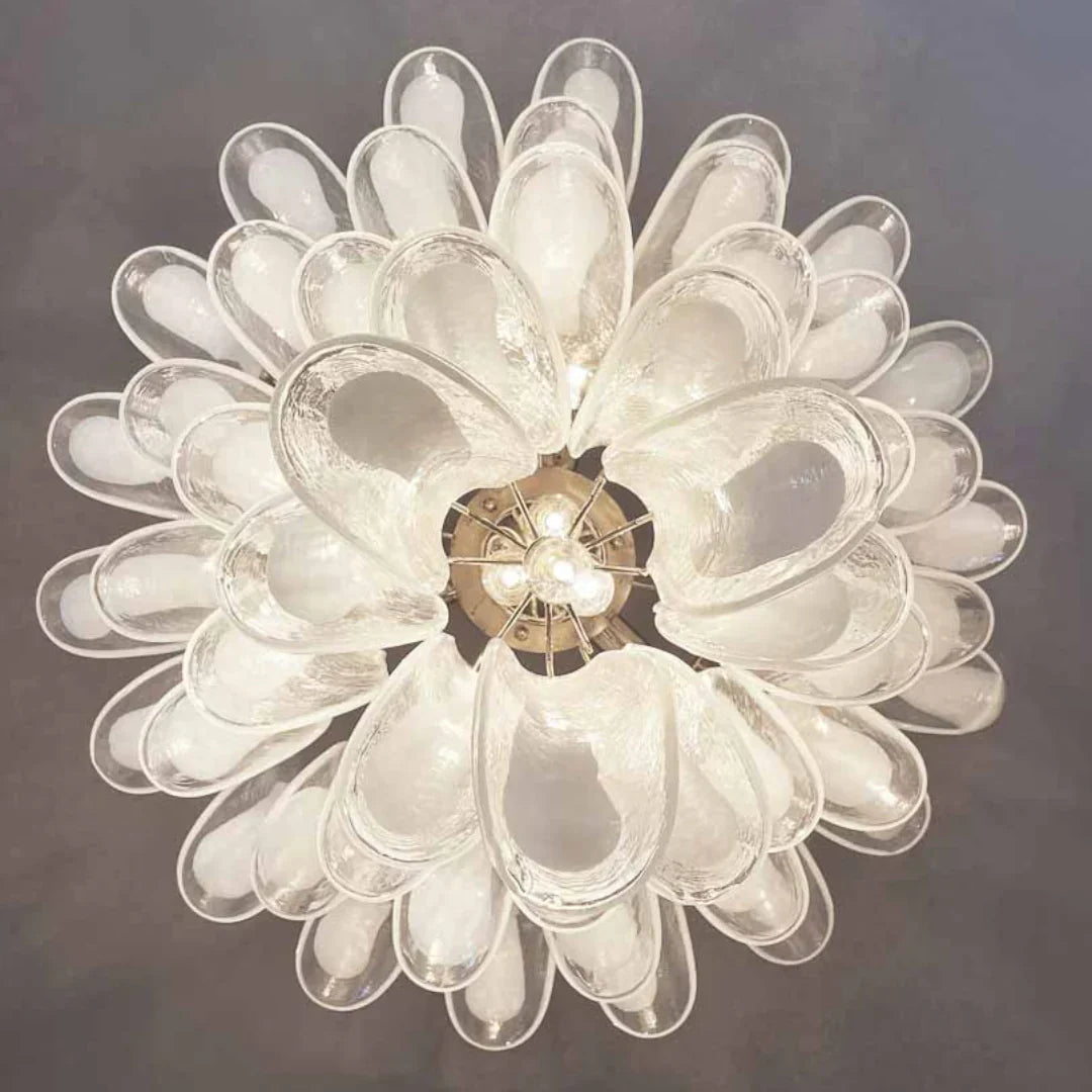 Vintage Transparent Murano Glass Petals Chandelier