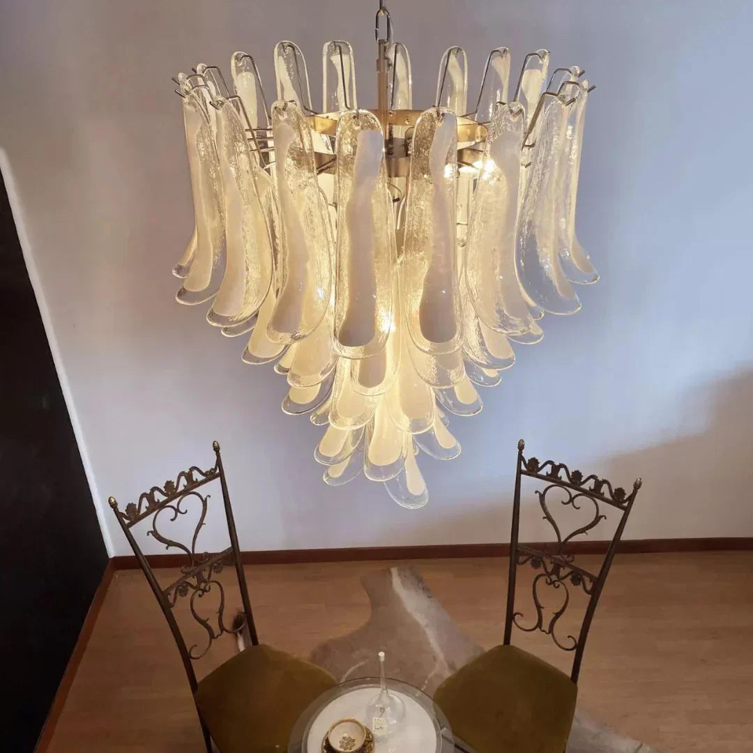 Vintage Transparent Murano Glass Petals Chandelier