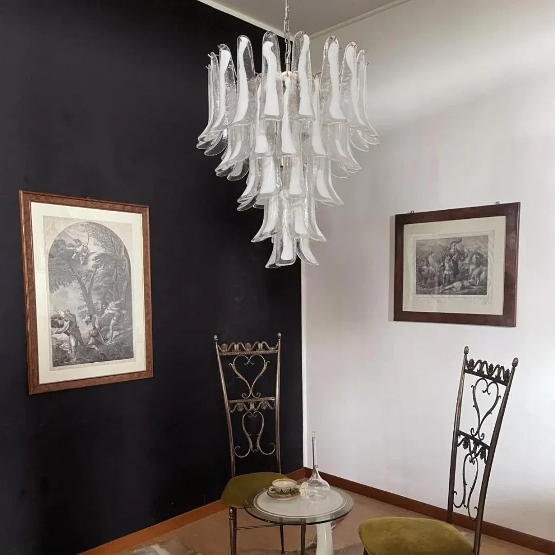 Vintage Transparent Murano Glass Petals Chandelier