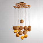 Wooden Orb Sphere Cluster Pendant Light