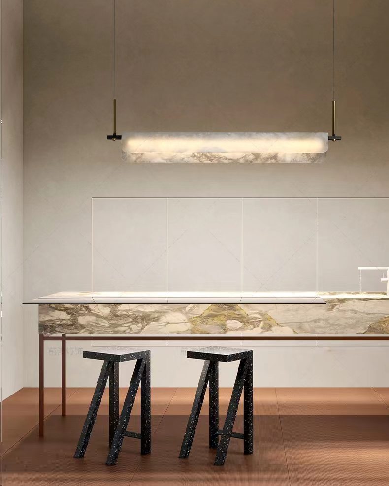 Modern Alabaster LED Pendant Light | Luxury Brass Chandelier for Dining Room & Living Room