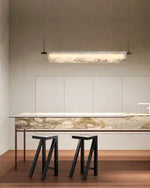 Modern Alabaster LED Pendant Light | Luxury Brass Chandelier for Dining Room & Living Room