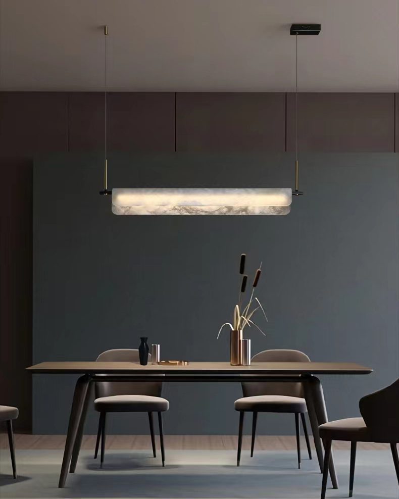 Modern Alabaster LED Pendant Light | Luxury Brass Chandelier for Dining Room & Living Room