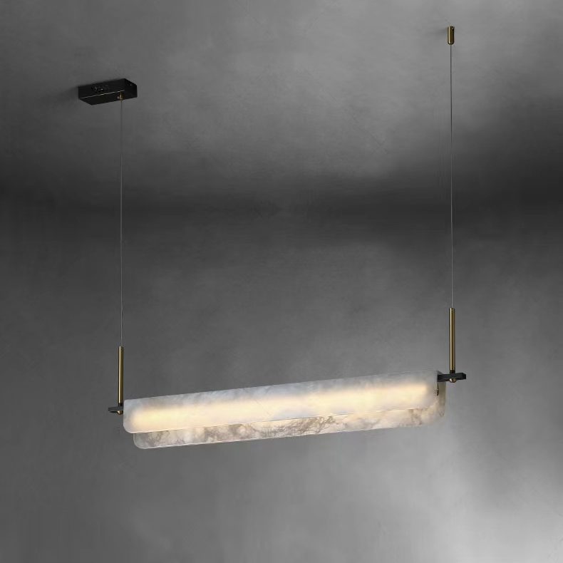 Modern Alabaster LED Pendant Light | Luxury Brass Chandelier for Dining Room & Living Room