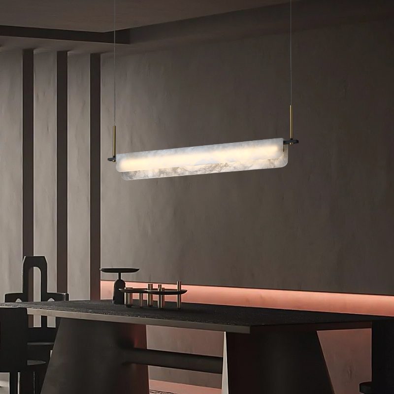 Modern Alabaster LED Pendant Light | Luxury Brass Chandelier for Dining Room & Living Room