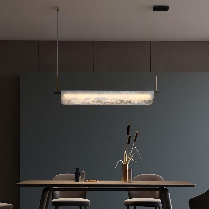 Modern Alabaster LED Pendant Light | Luxury Brass Chandelier for Dining Room & Living Room