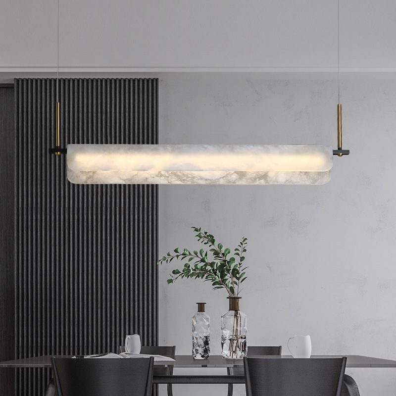Modern Alabaster LED Pendant Light | Luxury Brass Chandelier for Dining Room & Living Room
