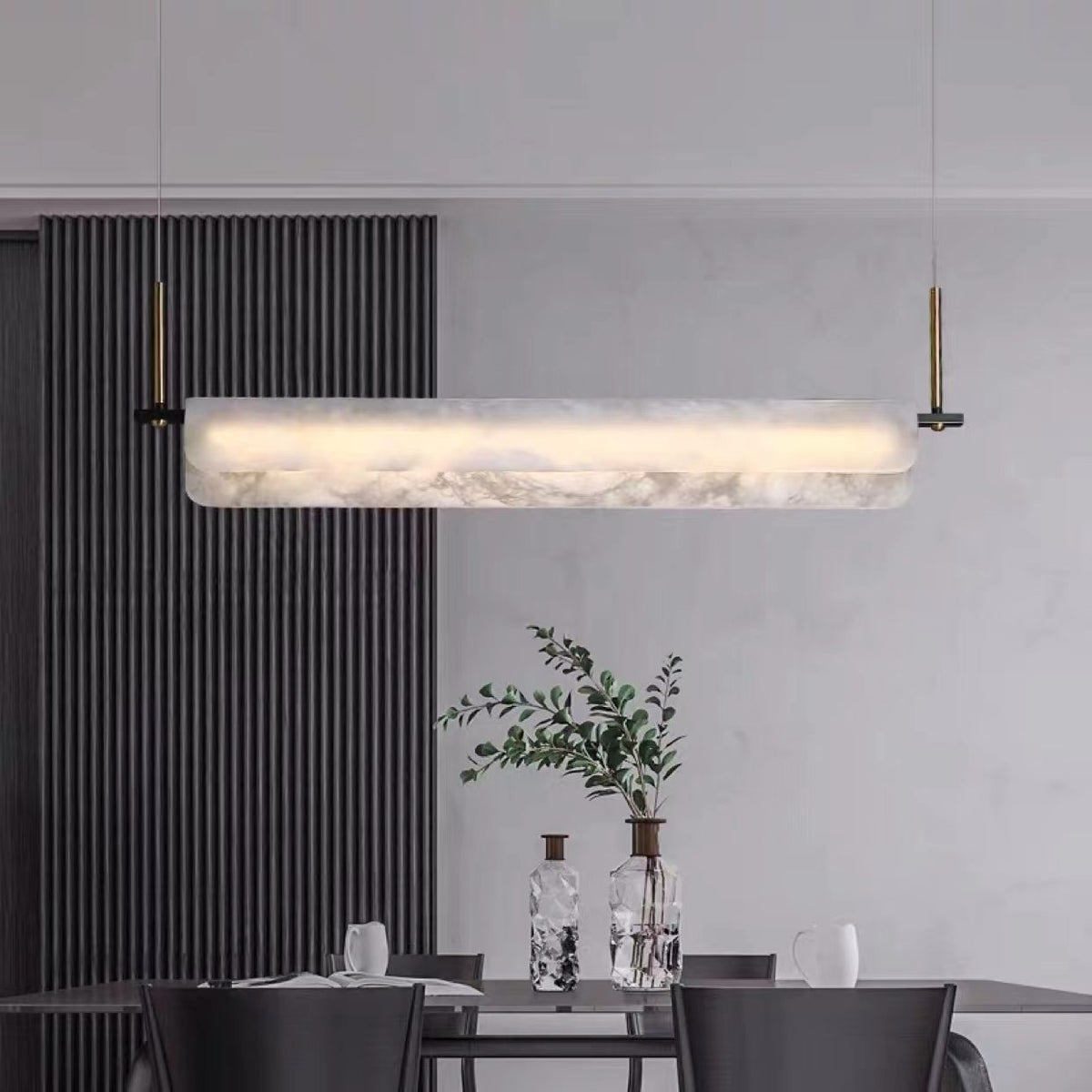 Modern Alabaster LED Pendant Light | Luxury Brass Chandelier for Dining Room & Living Room