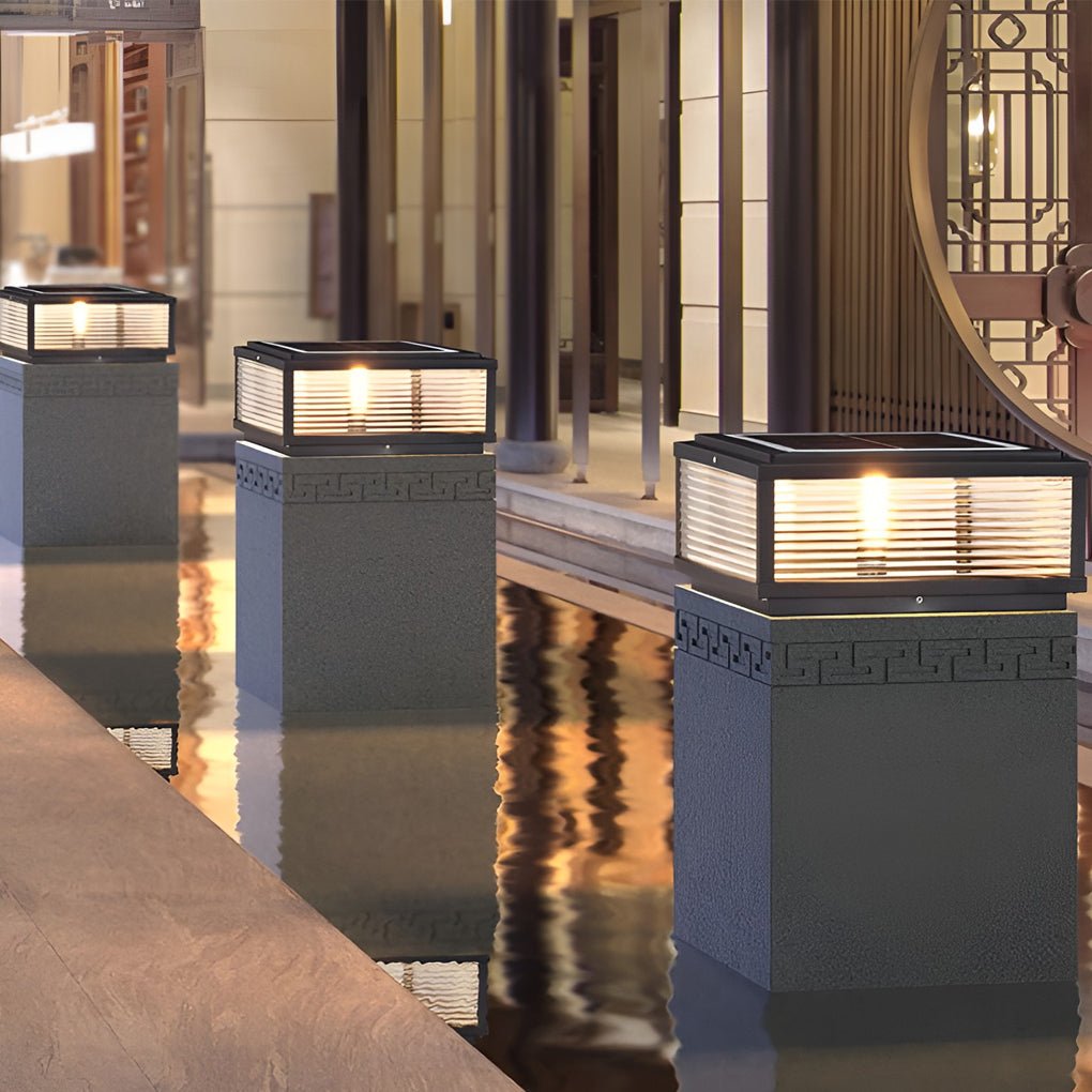 Square Ribbed Glass Outdoor Pier Mount Post Light