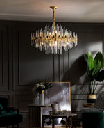 Brass Chandelier with Clear Glass Rods Shade