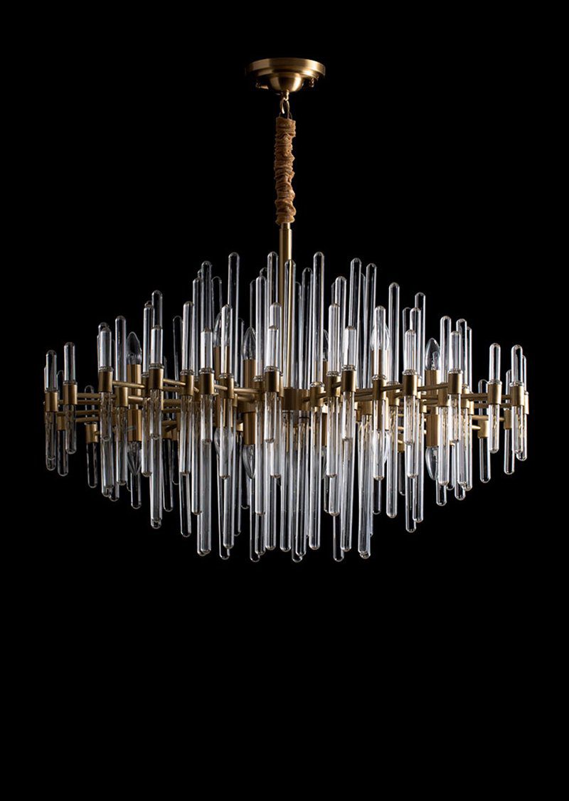 Brass Chandelier with Clear Glass Rods Shade
