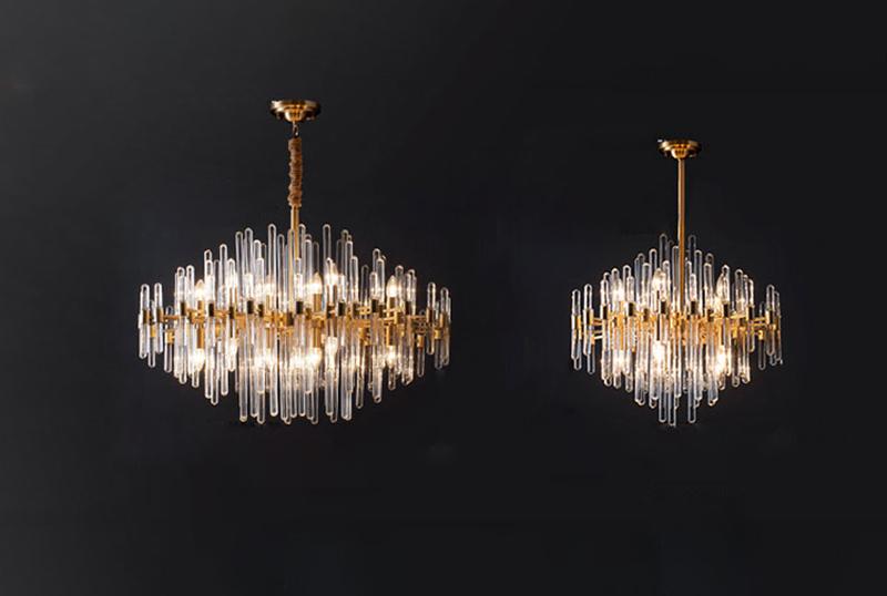 Brass Chandelier with Clear Glass Rods Shade