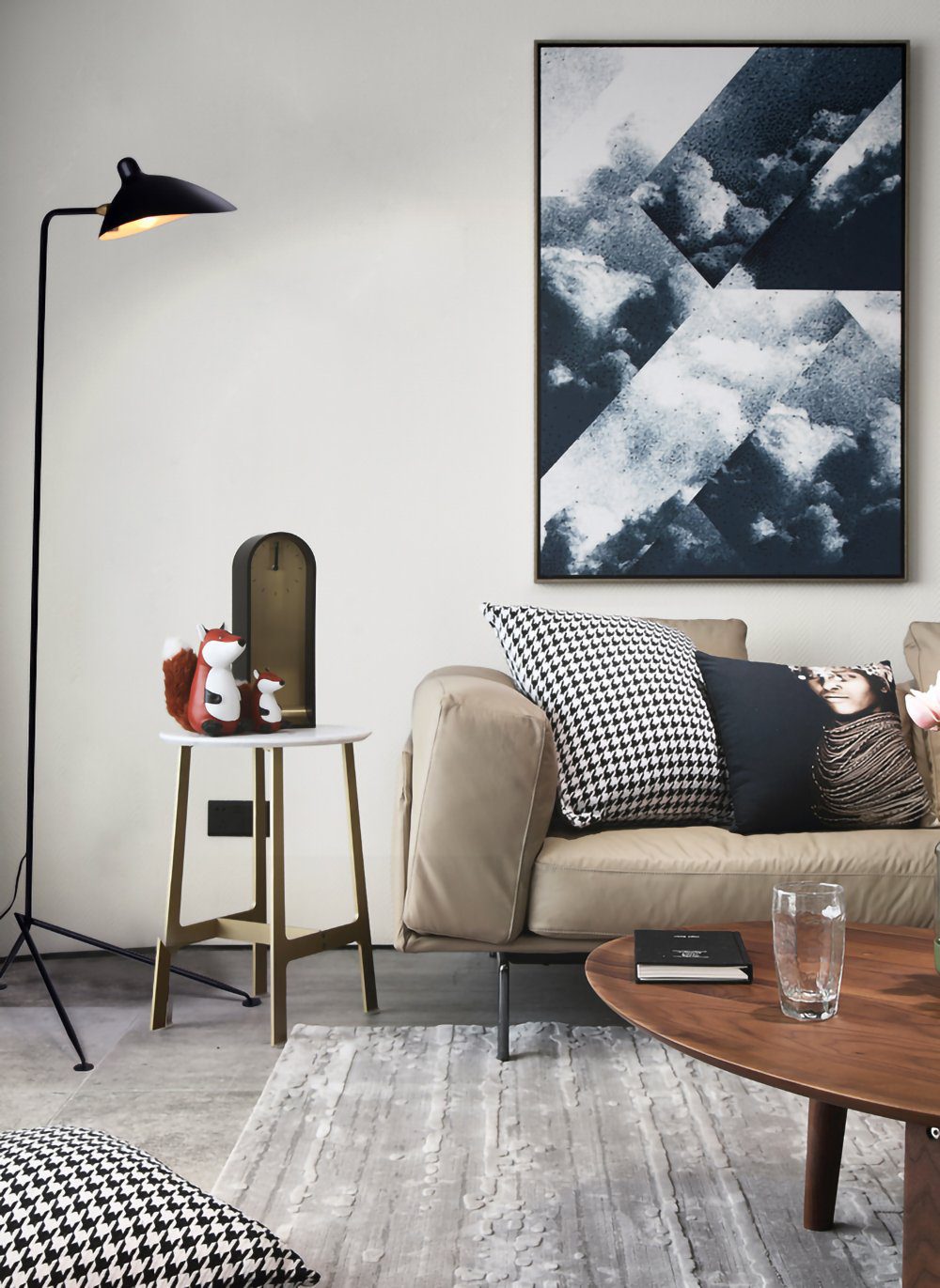 Modern Three-Arm Floor Lamp Adjustable Reading Light for Living Room, Bedroom, Office