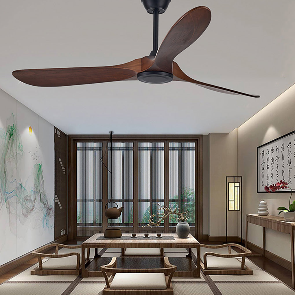 Retro Solid Wood Frequency Conversion Silent Dimming Ceiling Fan With Lights