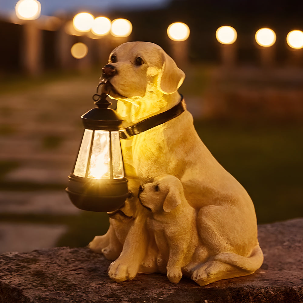 Resin Dog With Lantern Landscape Decor Solar Outdoor Lights