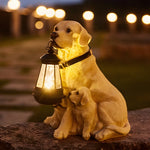 Resin Dog With Lantern Landscape Decor Solar Outdoor Lights