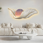 2 In 1 Wall Feather Painting Hanging Decor Led Wall Lamp Wall Clock