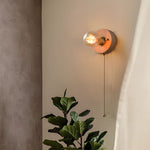 Round Square Vintage Walnut Wood Wall Lamp 1 Light With Pull Chain Switch