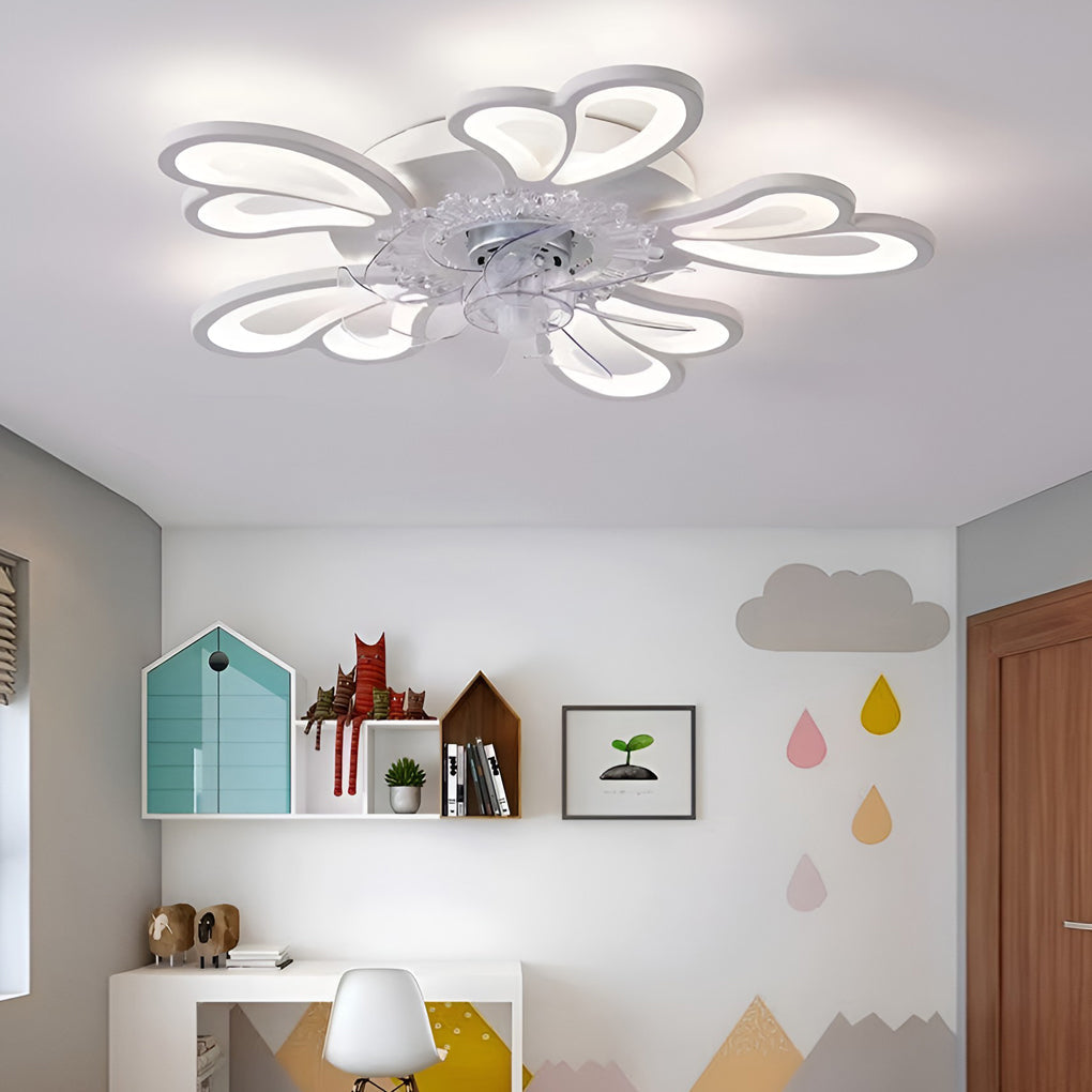 Flower Shaped Three Step Dimming Led Nordic Ceiling Fan Lights