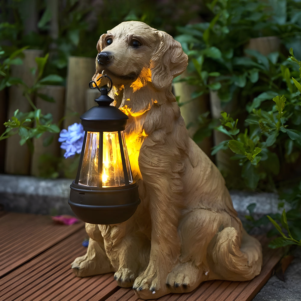 Resin Dog With Lantern Landscape Decor Solar Outdoor Lights
