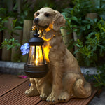 Resin Dog With Lantern Landscape Decor Solar Outdoor Lights