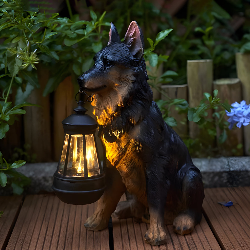 Resin Dog With Lantern Landscape Decor Solar Outdoor Lights
