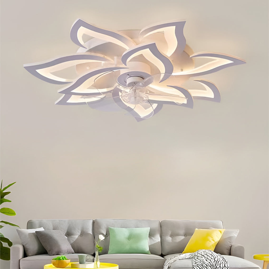 Flower Shaped Three Step Dimming Led Nordic Ceiling Fan Lights