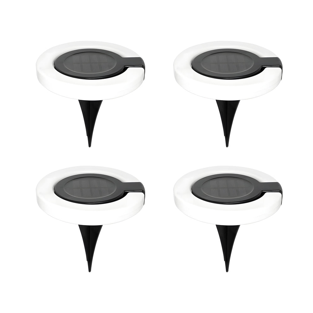 4Pcs Round Foldable Solar Deck Lamp Set Modern Outdoor Disk Lights