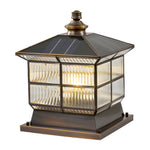 Square Bronze Hardwired Solar Pillar Lamp Fence Post Light With 3 Step Dimming