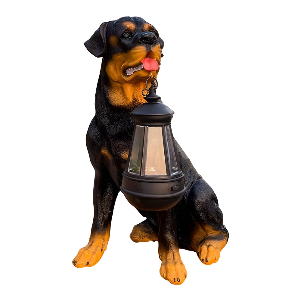 Resin Dog With Lantern Landscape Decor Solar Outdoor Lights