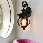 1 Light Seeded Glass Globe Led Outdoor Wall Lantern With Curved Arm