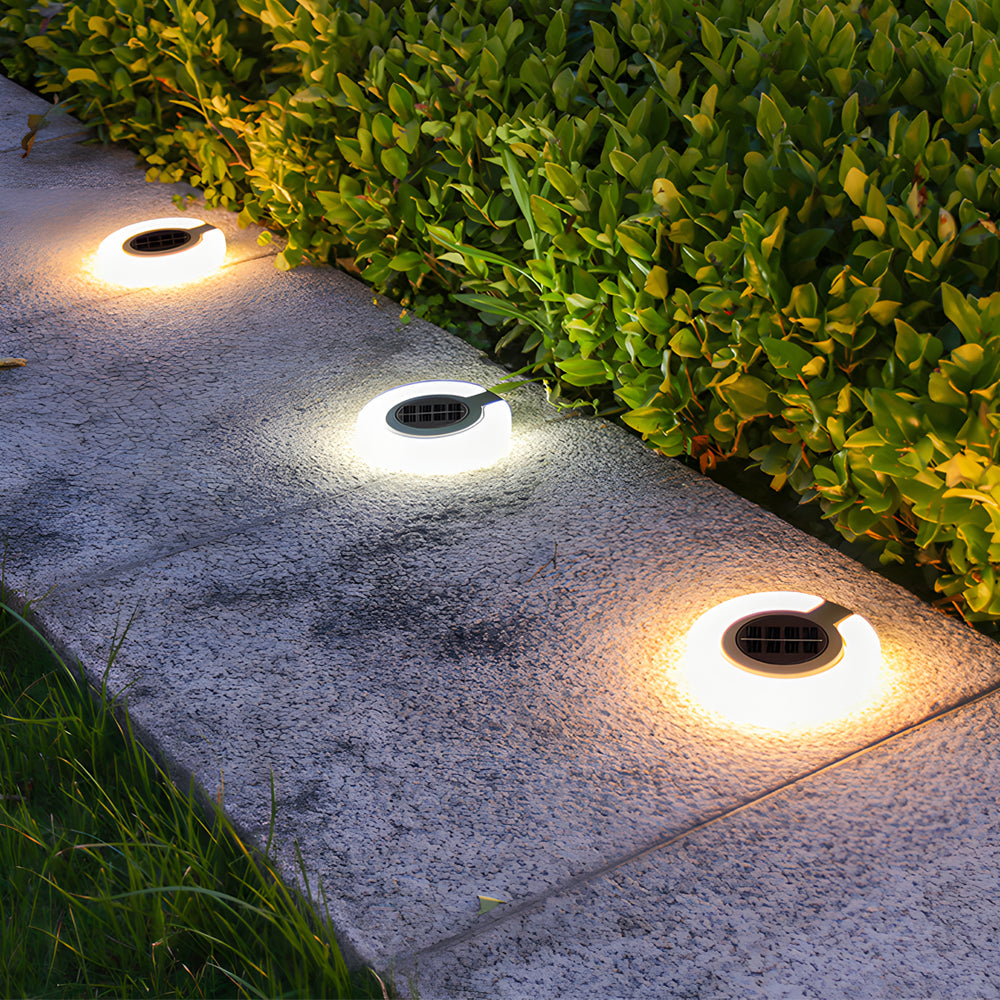 4Pcs Round Foldable Solar Deck Lamp Set Modern Outdoor Disk Lights