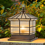 Square Bronze Hardwired Solar Pillar Lamp Fence Post Light With 3 Step Dimming