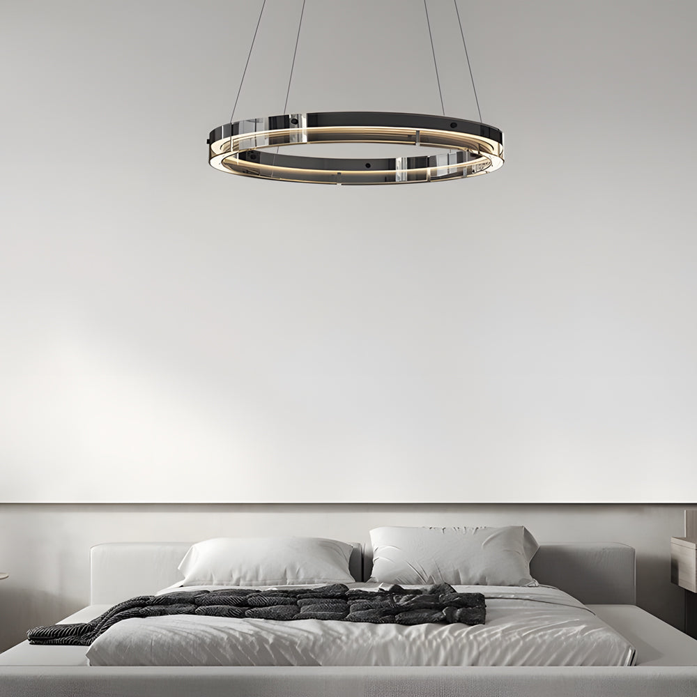 Black Glass Dimmable Led Ring Pendant Chandelier