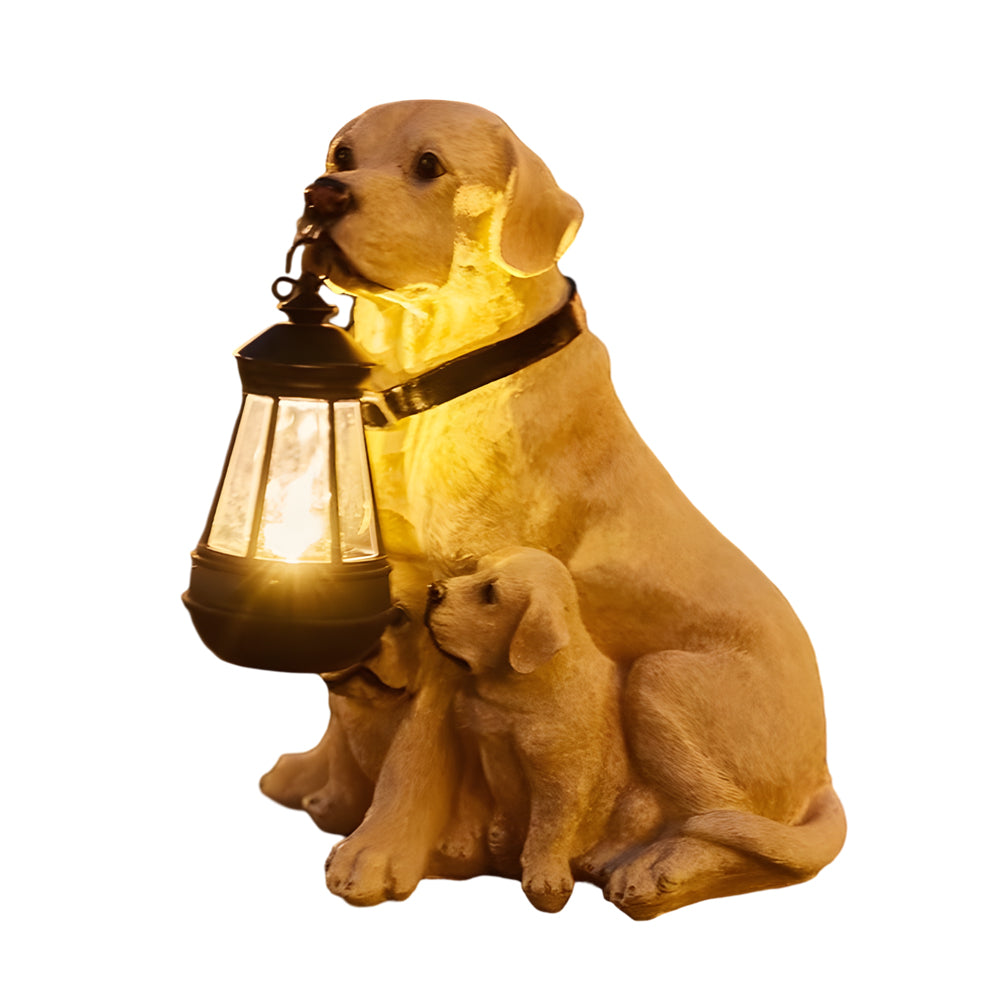 Resin Dog With Lantern Landscape Decor Solar Outdoor Lights