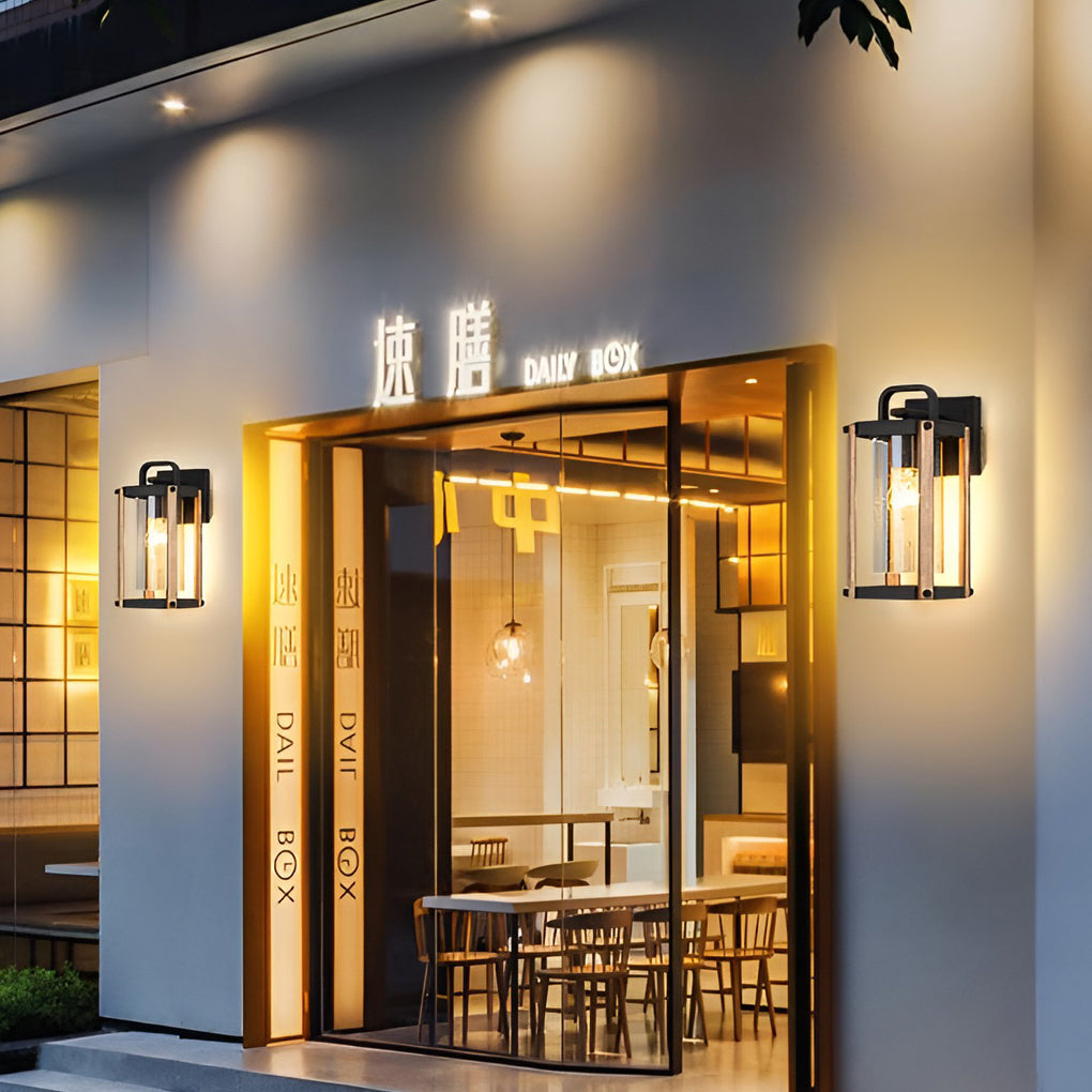 Lantern Shaped Waterproof Glass Industrial Outdoor Wall Sconce Lighting