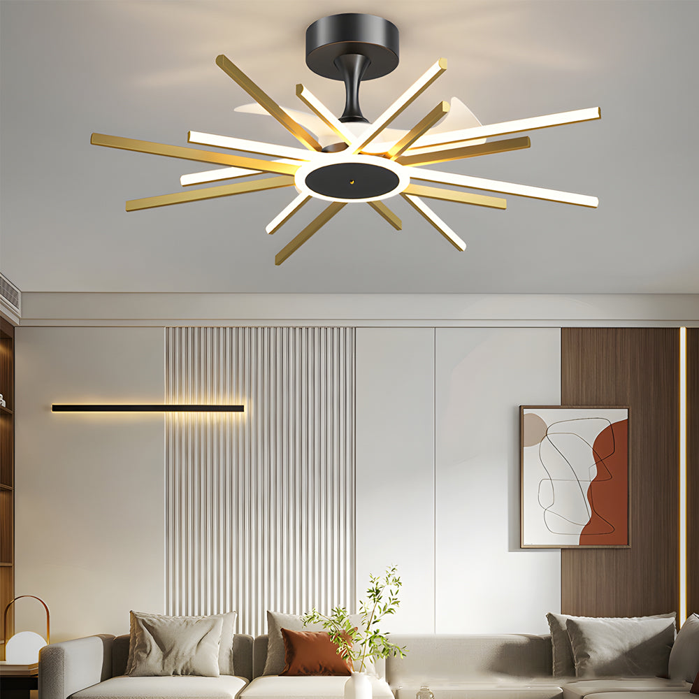 Spiral Linear Modern Led Ceiling Fan In Black Gold Silent Fan Light Fixture