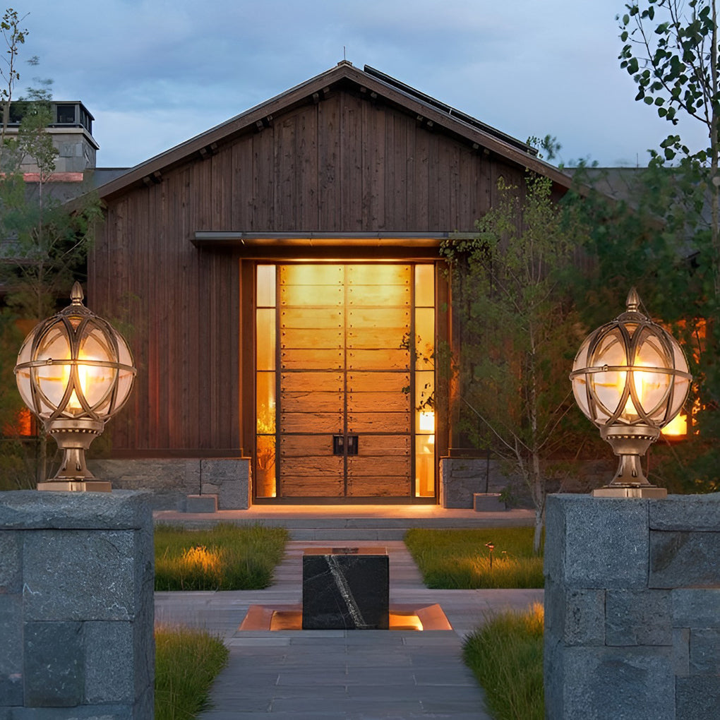 Round Glass E27 Waterproof Outdoor Post Light