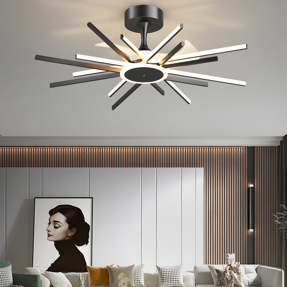 Spiral Linear Modern Led Ceiling Fan In Black Gold Silent Fan Light Fixture