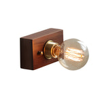 Round Square Vintage Walnut Wood Wall Lamp 1 Light With Pull Chain Switch