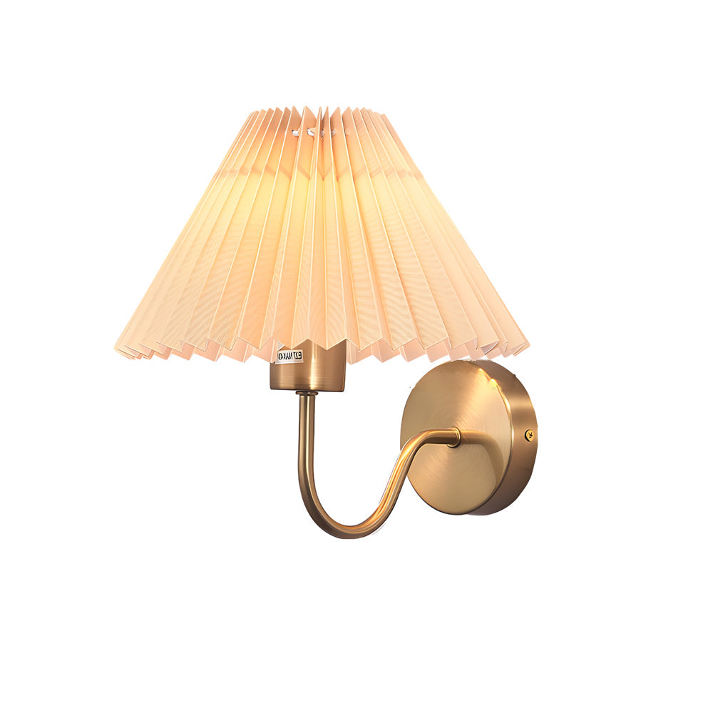 Vintage 1 Light Dimmable Metallic Armed Sconce With Pleated Fabric Shade