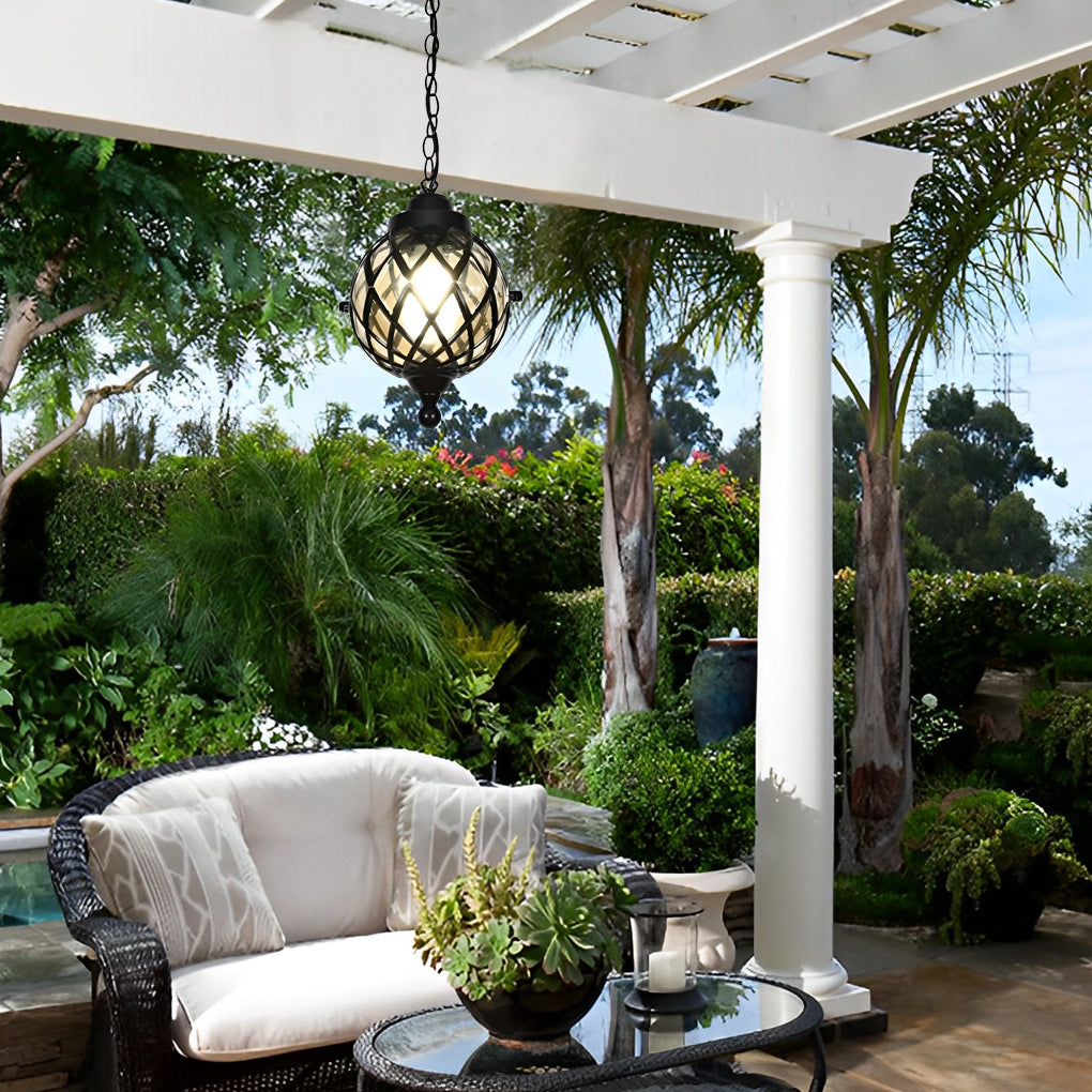 1 Light Tea Glass Globe Outdoor Pendant Lights Outside Haning Lantern Chandelier